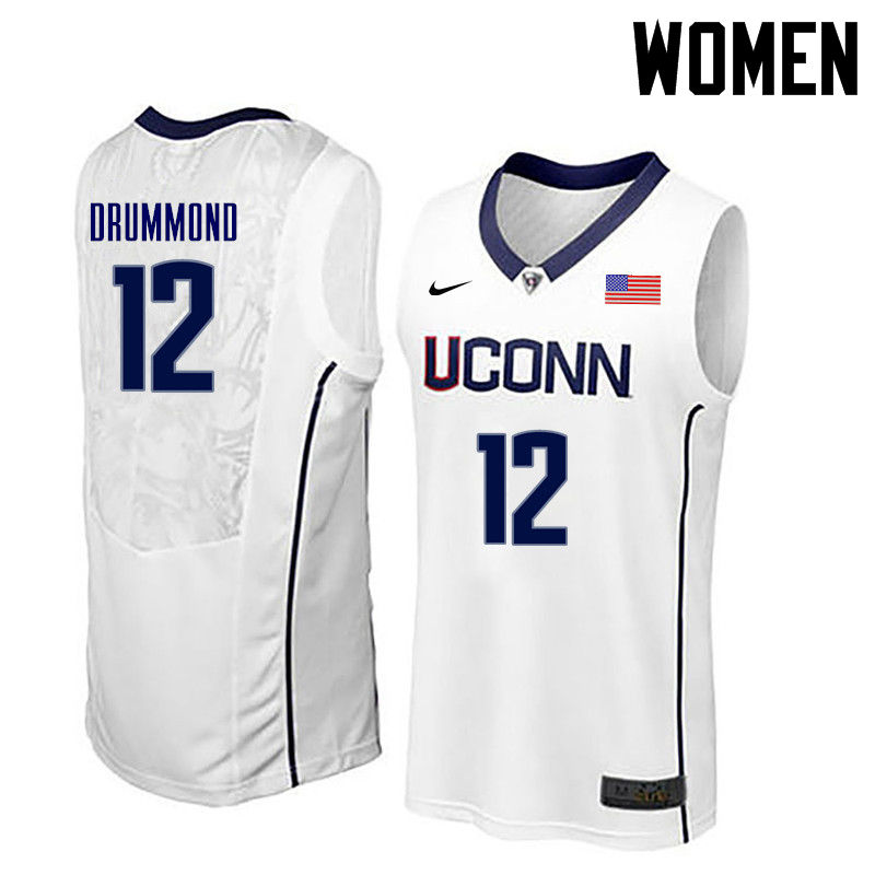 Women Uconn Huskies #12 Andre Drummond College Basketball Jerseys-White